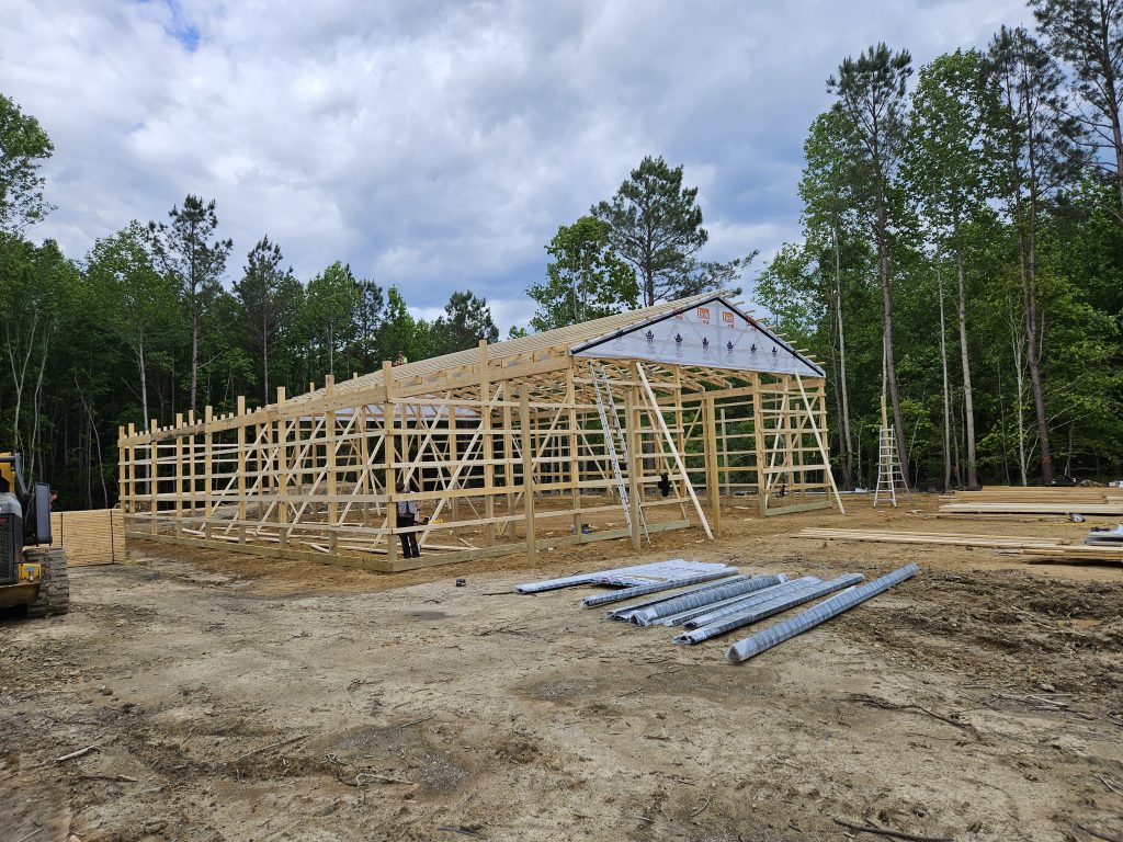 Builder continues with framing of shop from different angle