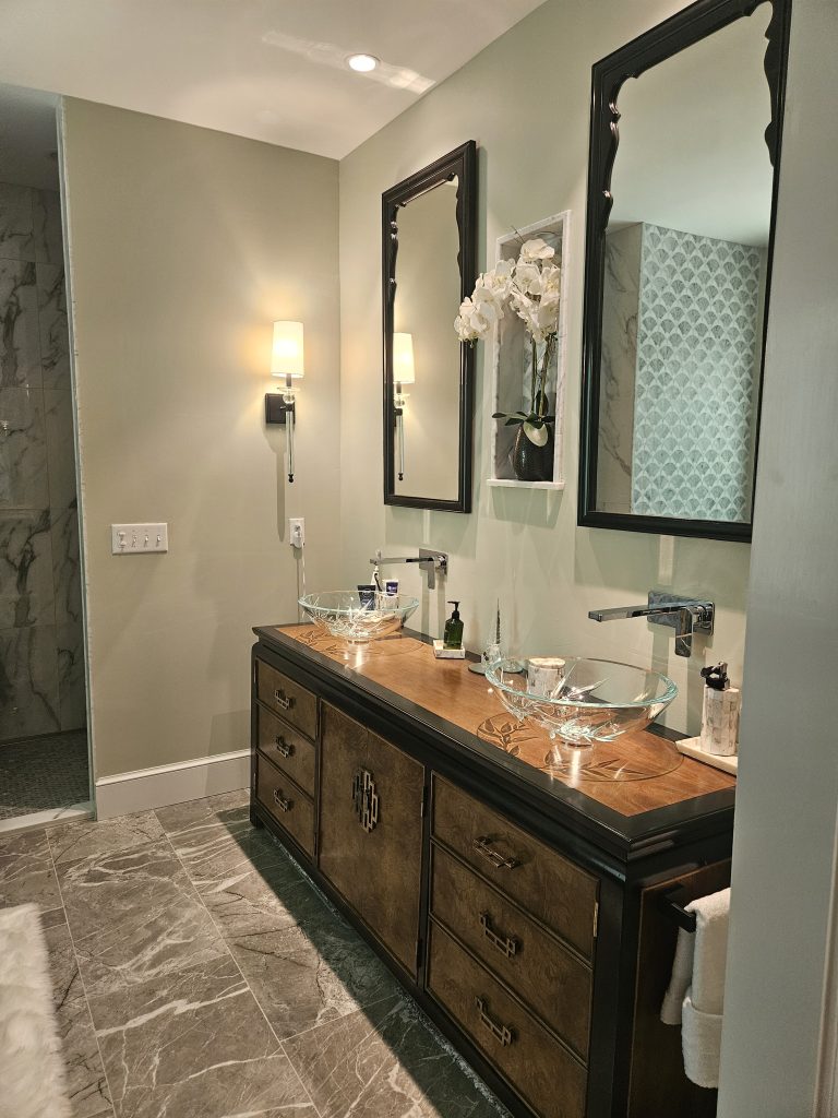 Bathroom Remodel with modified antique cabinet