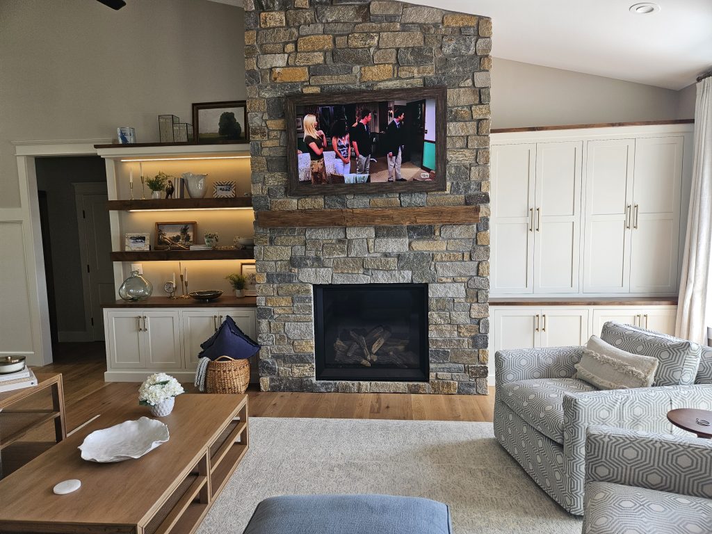 Fireplace with Floating Shelves for Northern Neck Remodel