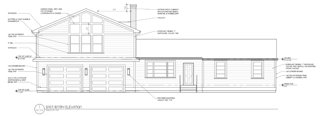 Design of East Elevation of new addition for garage and living space