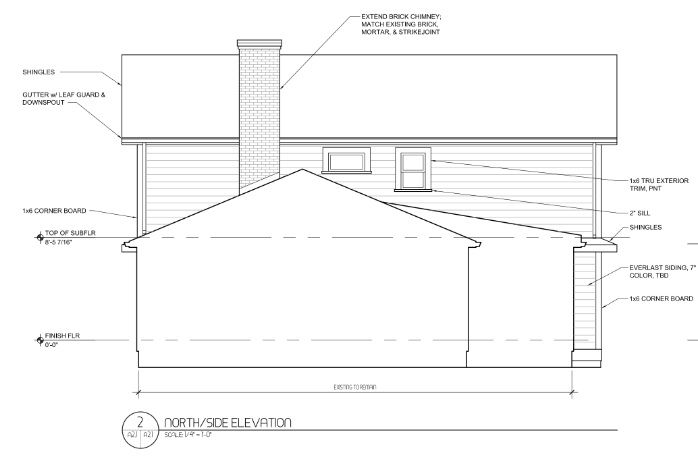 Design of North Elevation of new addition for garage and living space