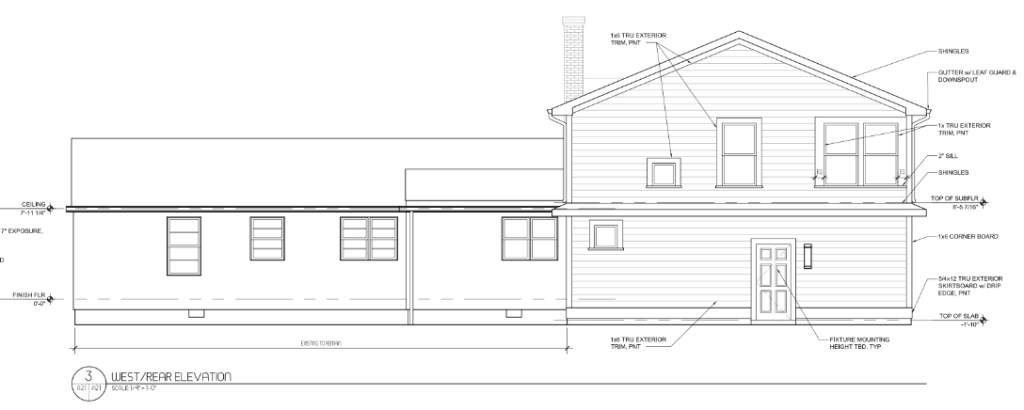 Design of West Elevation of new addition for garage and living space