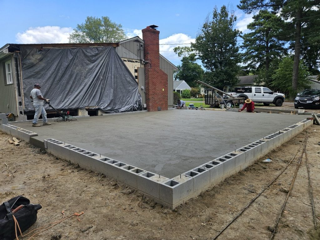 Foundation of new addition for garage and living space