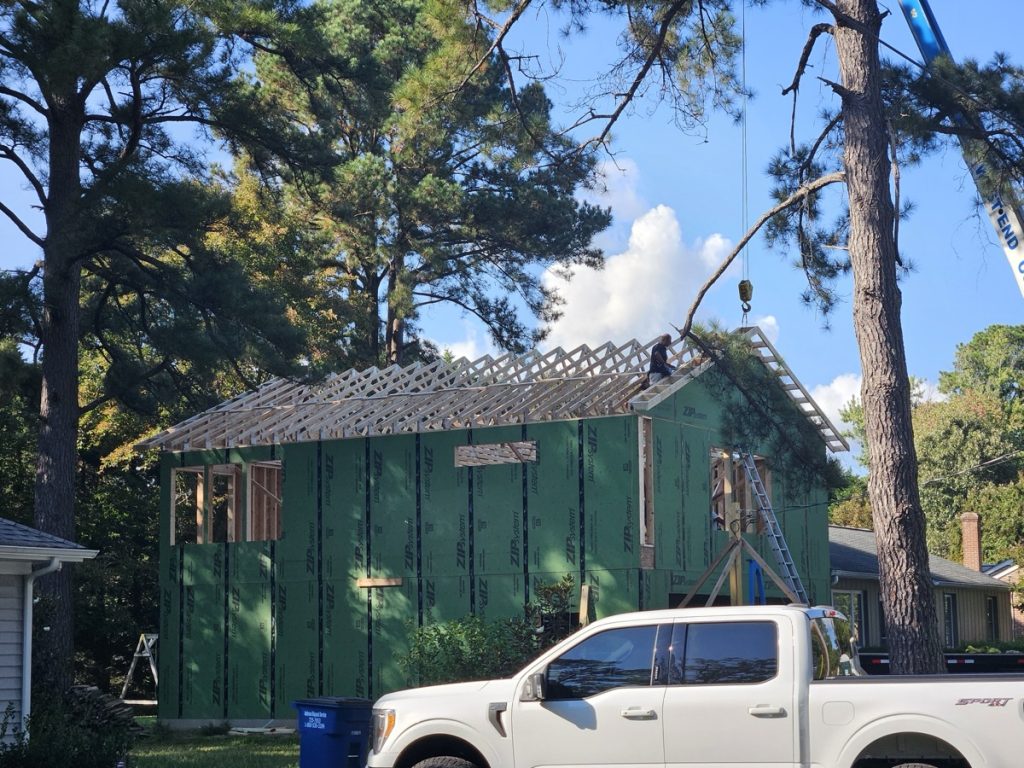 Roof trusses installed